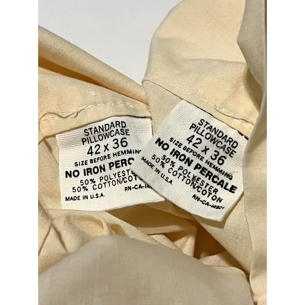 Vtg Floral Standard Pillowcases 60s Orange Green Cream No-iron Percale PAIR 2